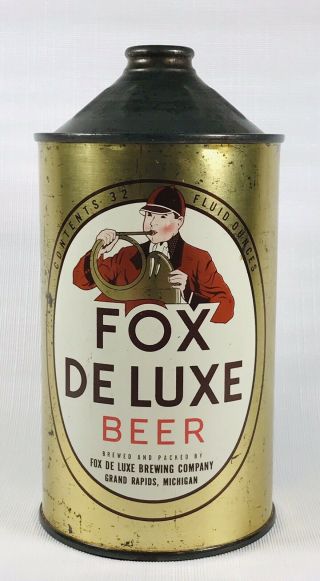 Rare Grand Rapids Michigan Qt.  Fox Deluxe Brewing Beer Can Non Irtp Cone Top