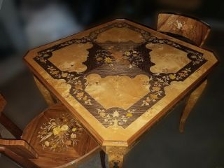 Vintage Italian Marquetry Laquered Game Table Roulette Chess Bckgammon Inlaid