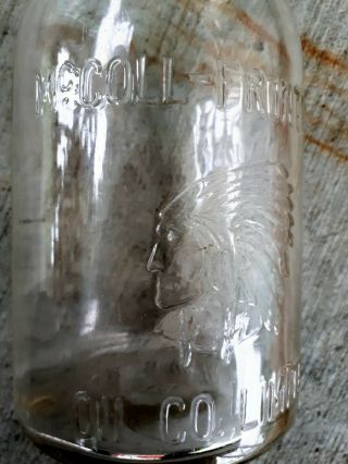 RARE MC.  COLL - FRONTENAC 1920 ' s RED INDIAN GLASS OIL BOTTLE 3