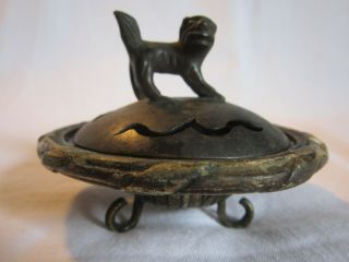 Small Antique Vintage Chinese Bronze Censer Incense Burner Foo Dog Lotus Flower