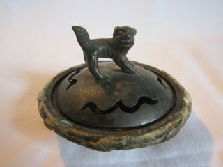 Small Antique Vintage Chinese Bronze Censer Incense Burner Foo Dog Lotus Flower 2