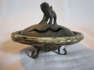 Small Antique Vintage Chinese Bronze Censer Incense Burner Foo Dog Lotus Flower 3