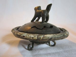 Small Antique Vintage Chinese Bronze Censer Incense Burner Foo Dog Lotus Flower 4
