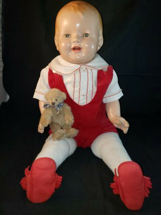 24 " Antique Vintage Unmarked Composition & Cloth Baby Doll,  Tin Sleep Eyes