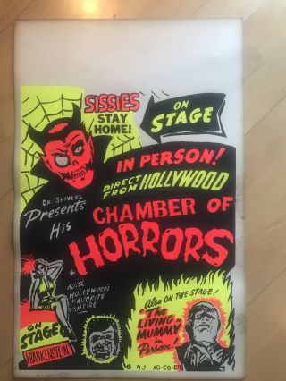 Day Glow Colors Vintage Spook Show Poster Chamber Of Horrors Hollywood