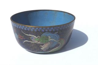 Antique Chinese Cloisonne - Oriental Dragon & Fireball Decorated Enamel Bowl