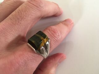 Vintage Mens Sterling Silver And Tigers Eye Ring Size 11