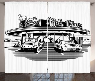 Illustration Of Retro Diner With Vintage Cars 50 