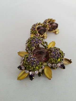Signed Schreiner Brooch pendant Earrings Set lavender green rhinestones 3