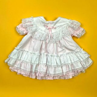 Vintage Golden Age Retro Ruffle Layered Lace Frilly Baby Girls Toddler Dress Usa