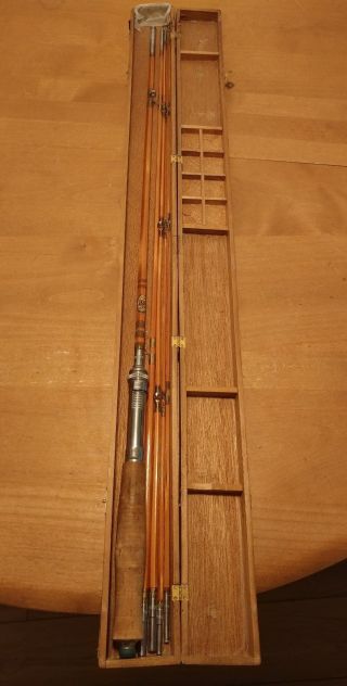 Rare Vintage Mayflower Bamboo Fishing Rod Pole In Wooden Box 5 Piece