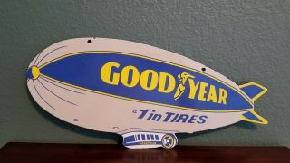 Vintage Goodyear Porcelain Gas Auto Tires Blimp Service Station Dealership Sign
