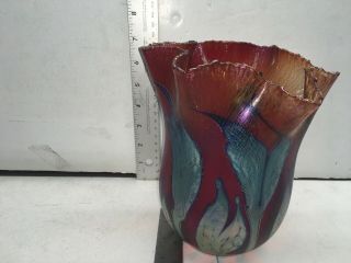 CHARLES LOTTON RARE RED FLOWER IRIDESCENT 7’ TALL VASE SIGNED 3 PEOPLE 1991 RARE 2