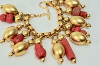 ROBERT LEE MORRIS For DONNA KARAN VTG Runway 24K Matte Gold /CORAL Bracelet 4