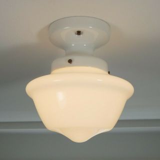 Semi - Flush Porcelain Schoolhouse Ceiling Light Fixture With Pull Chain