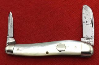 Vintage H&b Humason & Beckley Mfg.  Co Wharncliffe Pen Pocket Knife 1852 - 1916 Mop