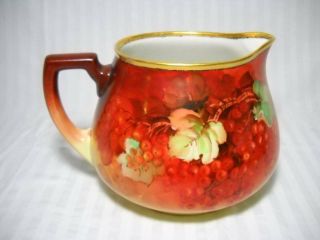 Vintage Limoges Guerin Cider Pitcher W/ Hand Painted Currants Circa 1900 - 1932