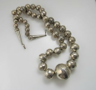 Big Vintage Handmade Desert Pearl Graduated Bead Necklace Sterling Silver