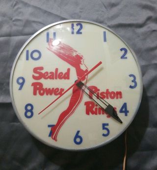 Vintage Power Piston Rings Lighted Advertising Clock