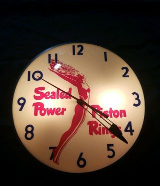 Vintage Power Piston Rings Lighted Advertising Clock 2