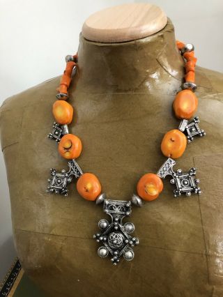 Chunky Antique Morrocan Orange Bamboo Coral Necklace.