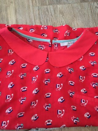 Boden Tetro Red Vintage Telephone Print Top Peter Pan Collar,  Never Worn