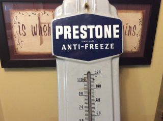 Vintage 1950’s Prestone Porcelain Anti - Freeze Advertising Thermometer Sign 2