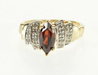 10k Marquise Garnet Diamond Accent Ridged Design Ring Size 6.  75 Yellow Gold 48