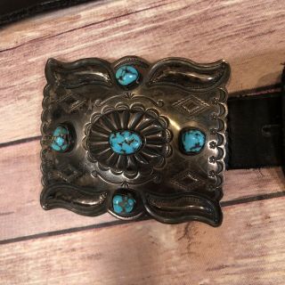 Vintage Navajo Sterling Silver Turquoise Concho Belt.  Stamped NP. 2