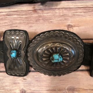 Vintage Navajo Sterling Silver Turquoise Concho Belt.  Stamped NP. 3