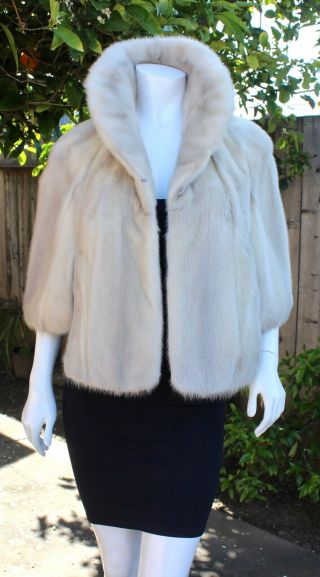 Real Gray Pale Ranch Mink Fur Vintage Cape Stole Bolero Jacket Shrug Size M
