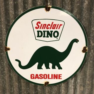 Dino Sinclair Gasoline Porcelain Sign Gas Pump Plate Vintage Opaline H - C Oil