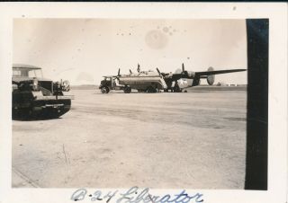 Wwii 1944 Usaaf Atc 7th Fs Bismark Nd Airplane Photo B - 24,  Fuel Truck,  Tractor