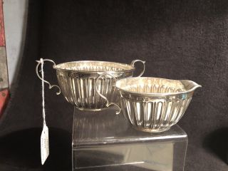 Antique Edwardian Solid Silver Sugar Bowl & Cream Jug - 180g - Birmingham.  1902