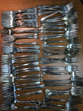 65 Pc Mixed Antique To Vintage Silverplated Salad Forks Craft Or Use
