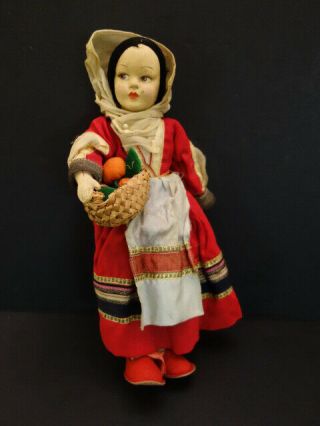All Lenci Felt Doll With Basket Of Oranges 11 " Antique