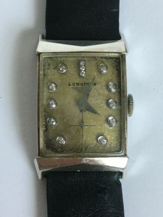 Vtg Antique Longines 14 Kt Diamonds White Gold 14k Mens Wrist Watch Repair Parts