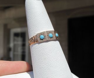 Vintage Victorian - Persian Turquoise Carved Band Ring,  14kt Rose Gold Sz 6.  5