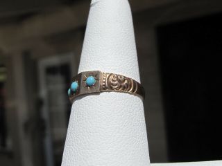 Vintage Victorian - Persian Turquoise Carved Band Ring,  14KT Rose Gold sz 6.  5 2