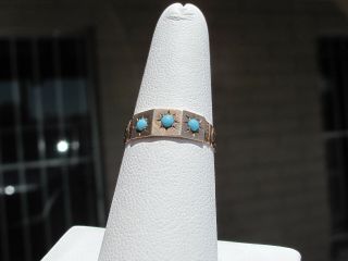 Vintage Victorian - Persian Turquoise Carved Band Ring,  14KT Rose Gold sz 6.  5 3
