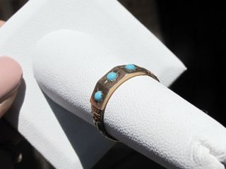 Vintage Victorian - Persian Turquoise Carved Band Ring,  14KT Rose Gold sz 6.  5 4