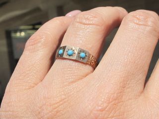 Vintage Victorian - Persian Turquoise Carved Band Ring,  14KT Rose Gold sz 6.  5 5