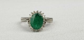 Vintage 10k White Gold Emerald And Diamond Ring Signed Size 7