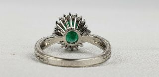 Vintage 10K White Gold Emerald and Diamond Ring Signed Size 7 5