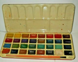 Vtg Kopy Kat Paint Box 32 Colors in Metal Box The American Crayon Co Light Use 2