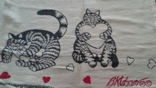 Vintage B Kliban Cat Throw Blanket 1990 Cotton 50 " X 60 " Shoes Chased Football
