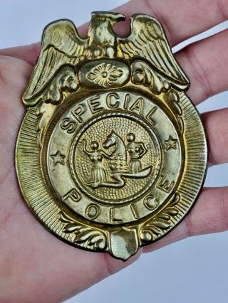 Vintage Tin Metal Special Police toy badge pin brooch gold tone 3