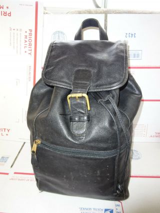 Coach Vintage Large Black Leather Drawstring Backpack Bag 0519 Usa
