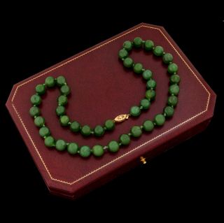 Antique Vintage Deco 14k Yellow Gold Chinese Carved Nephrite Jade Bead Necklace