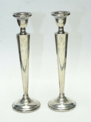 Vintage Fancy Chased Weighted Sterling Silver Candlesticks 10.  25 " 793g